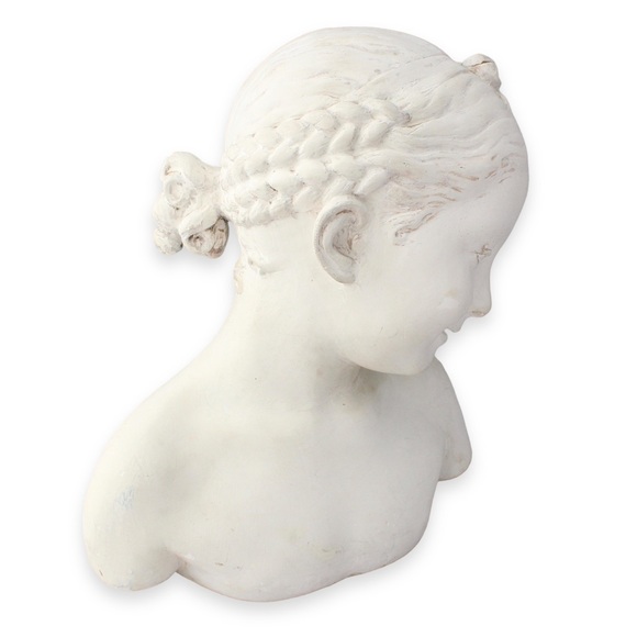 Vintage Plaster Bust Sculpture of Young Smiling Girl / Child with Braids Statue - Picture 2 of 11